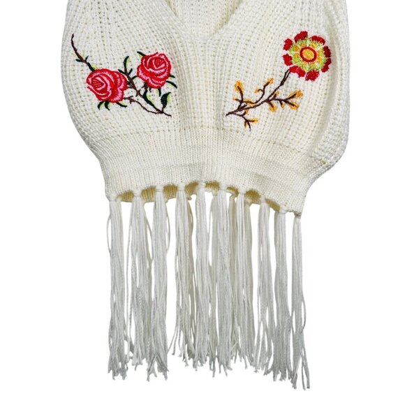 Papaya Crochet Embroidered Fringe Crop Top Festival Medium Floral Boho - Picture 3 of 6